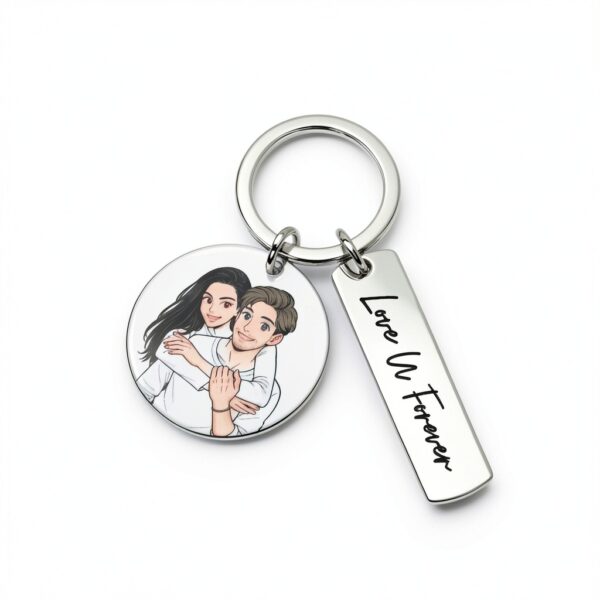 Porte-clés personnalisable couple gravure photo métal cadeau-5