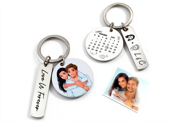 Porte-clés personnalisable couple gravure photo métal cadeau-0