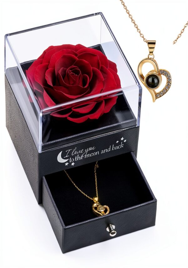 Rose éternelle Yamonic collier coeur cadeau femme amour-0