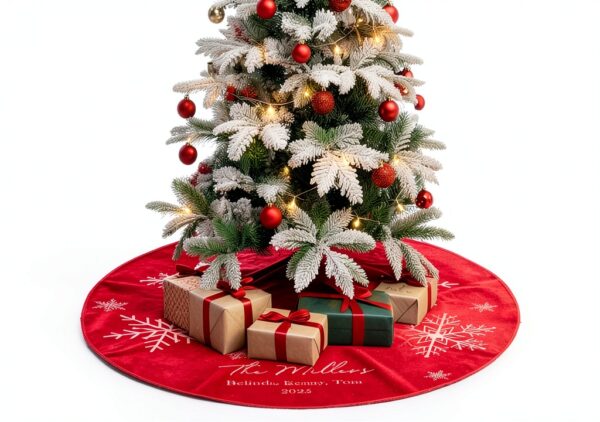 Cache pied sapin Noël SOUFEEL polyester personnalisé flocons-1