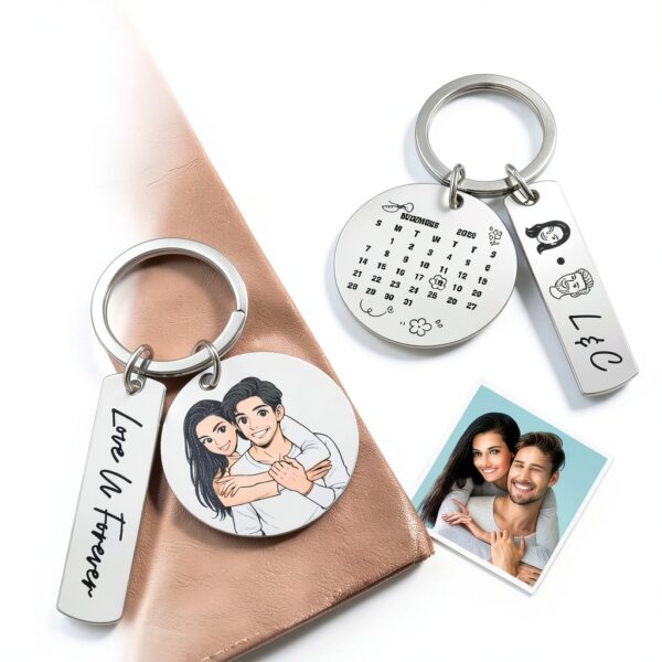 Porte-clés personnalisable couple gravure photo métal cadeau-1