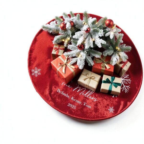 Cache pied sapin Noël SOUFEEL polyester personnalisé flocons-2