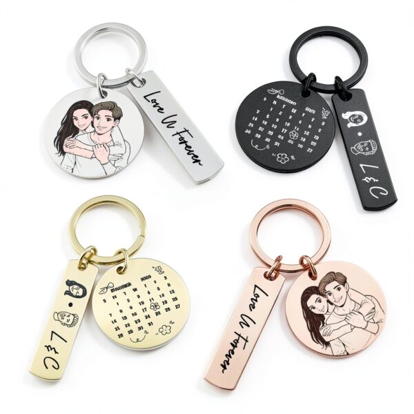 Porte-clés personnalisable couple gravure photo métal cadeau-6