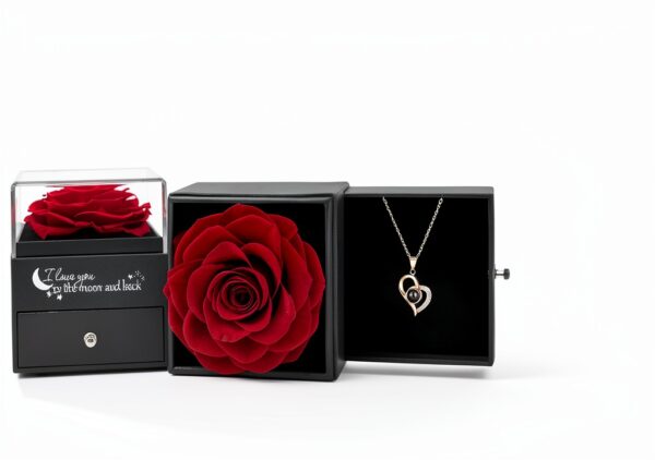 Rose éternelle Yamonic collier coeur cadeau femme amour-5