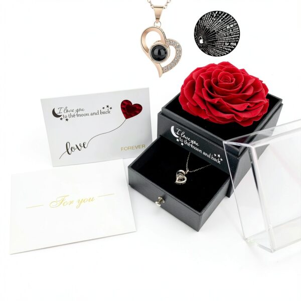 Rose éternelle Yamonic collier coeur cadeau femme amour-1