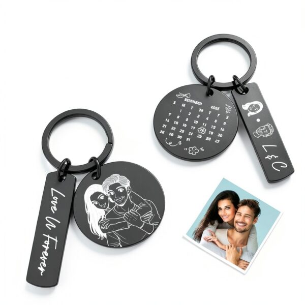 Porte-clés personnalisable couple gravure photo métal cadeau-2